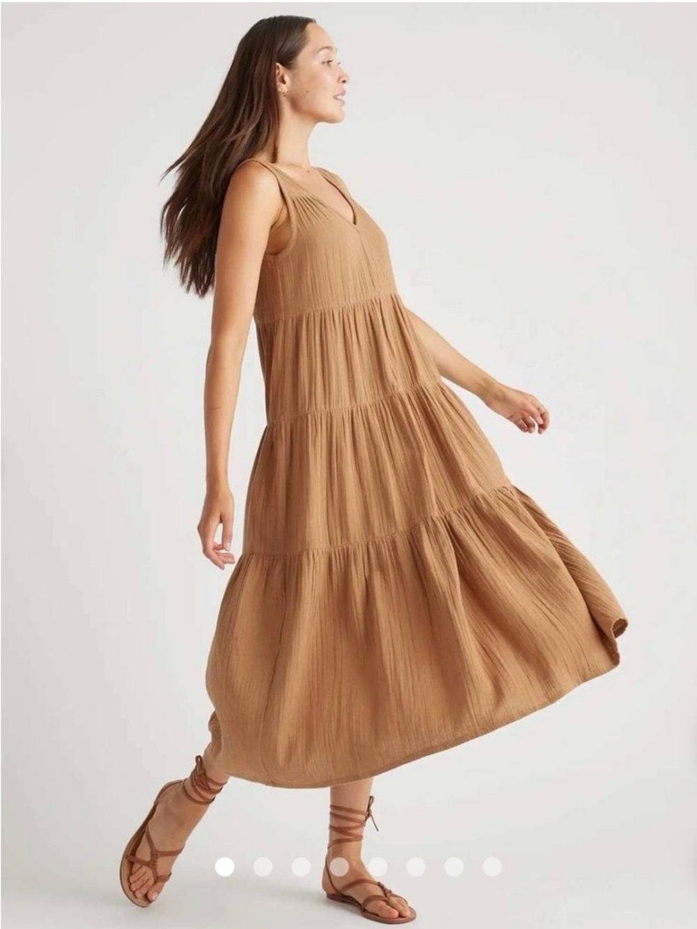 Quince 100% Organic Cotton Gauze Tiered Maxi Dress Toasted Coconut Size XL